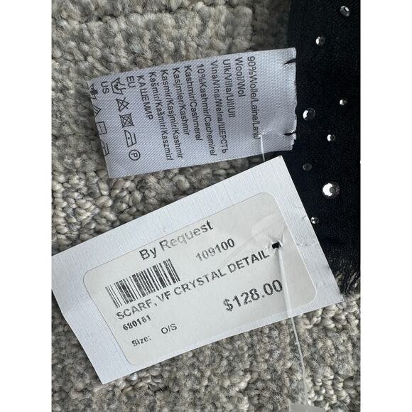 NWT Fraas Wool Cashmere Blend Crystal Embellished Sheer Black Scarf 80” X 30” - Picture 5 of 6